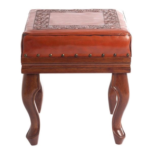 Alternate image for Leather and Wood Ottoman Inca Frieze