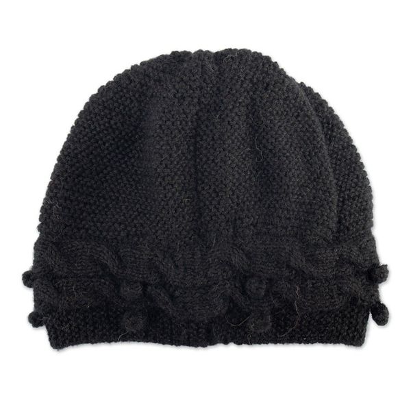 Alternate image for Knit 100 Alpaca Hat in a Black Tone Handcrafted in Peru Crossed Paths in Black
