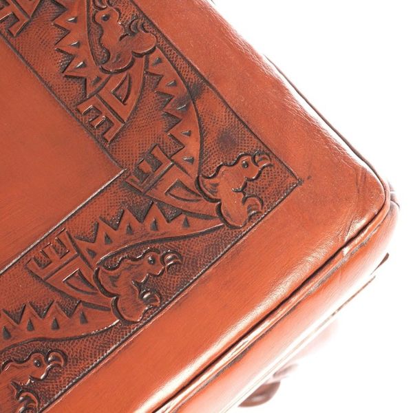 Alternate image for Leather and Wood Ottoman Inca Frieze