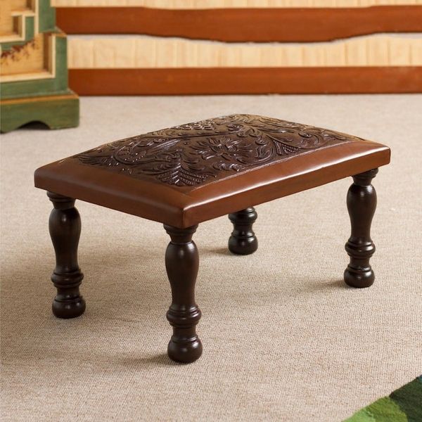 Alternate image for Nature-Inspired Leather and Wood Ottoman from Peru World of Nature