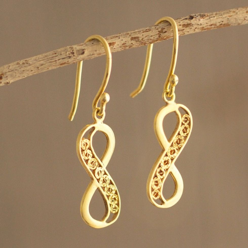 Peruvian Gold-Plated Filigree Infinity Symbol Earrings 'Elegant Infinity'