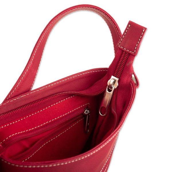 Alternate image for Red Leather Sling with Mola Textile and Adjustable Strap Red Jungle