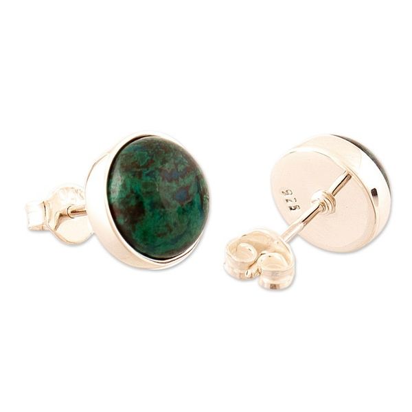 Alternate image for Polished Sterling Silver Stud Earrings with Chrysocolla Gems Intuition Whim
