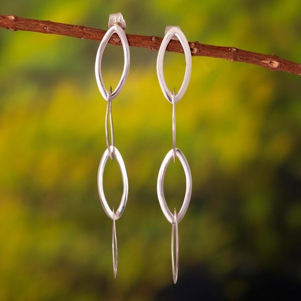Alternate image for Sterling Silver Dangle Earrings of Oval Links from Peru Linked Fortunes