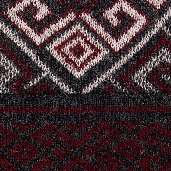 Alternate image for Knit Grey Red White 100 Baby Alpaca Hat with Inca Motifs Andean Life