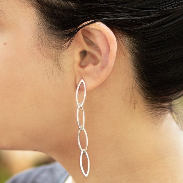 Alternate image for Sterling Silver Dangle Earrings of Oval Links from Peru Linked Fortunes