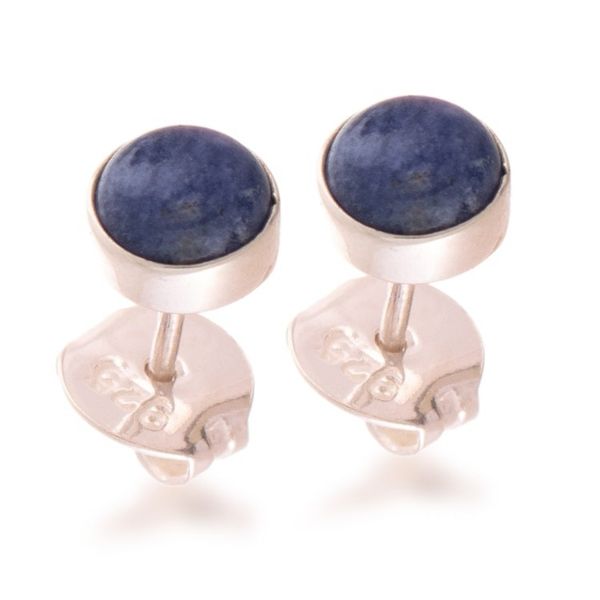 Alternate image for Silver Stud Earrings with Round Natural Sodalite Stones Marine Glow