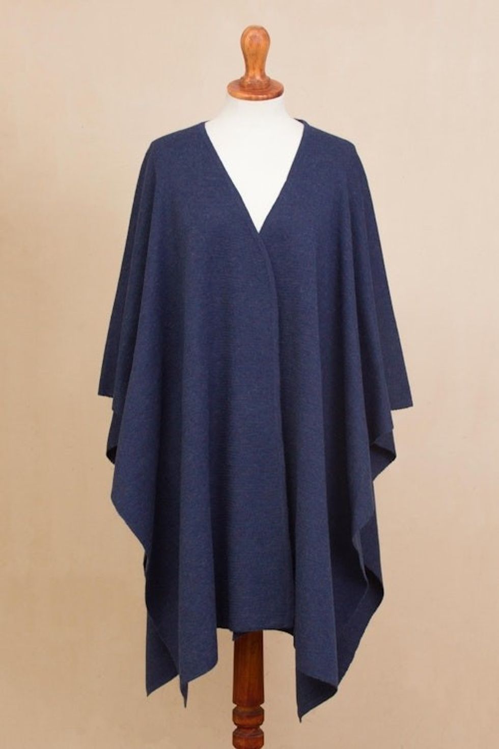 Knit Alpaca Blend Ruana in Indigo from Peru 'Elegant Fashion in Indigo'
