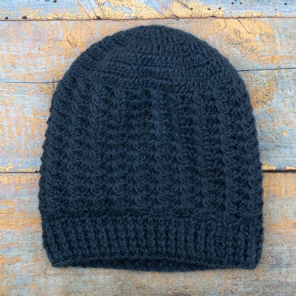 Caribbean Blue 100 Alpaca Hat Crocheted in Peru 'Caribbean Blue'