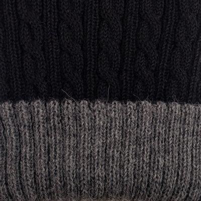 Alternate image for Black and Grey 100 Alpaca Reversible Fingerless Mittens Smoke and Black Glam