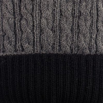 Alternate image for Black and Grey 100 Alpaca Reversible Fingerless Mittens Smoke and Black Glam