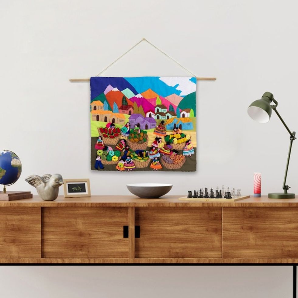 Handcrafted Folk Art Wall Hanging 'Andean Fruit Market'