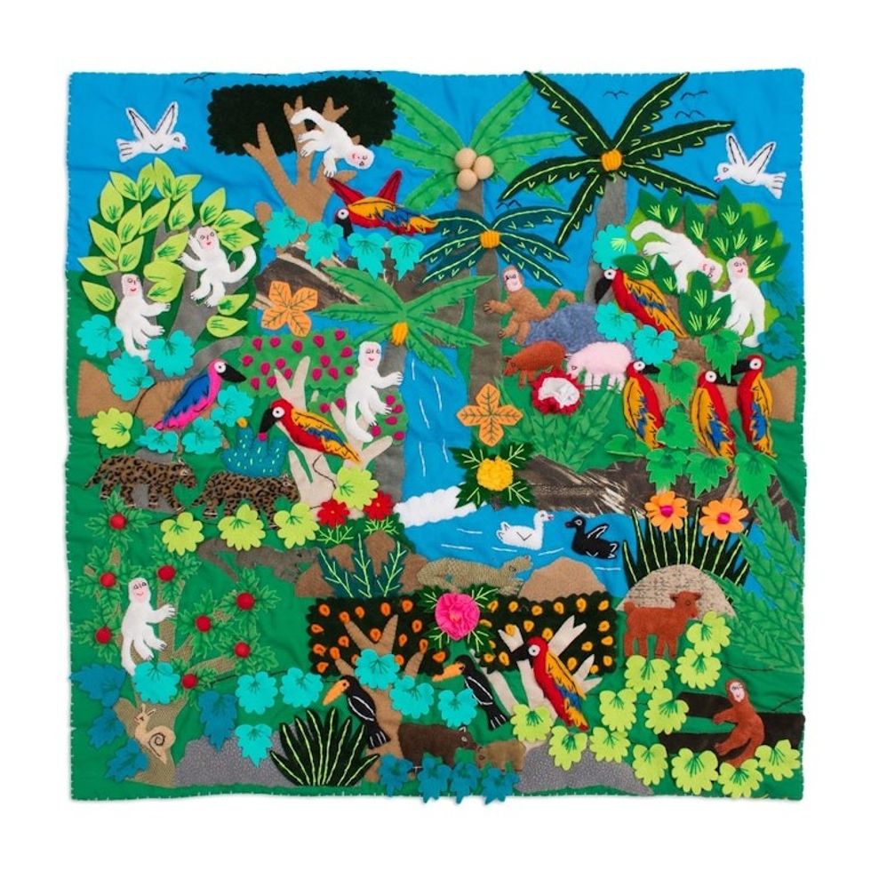 Applique Wall Hanging Folk Art Handmade in Peru 'Jungle Friends'