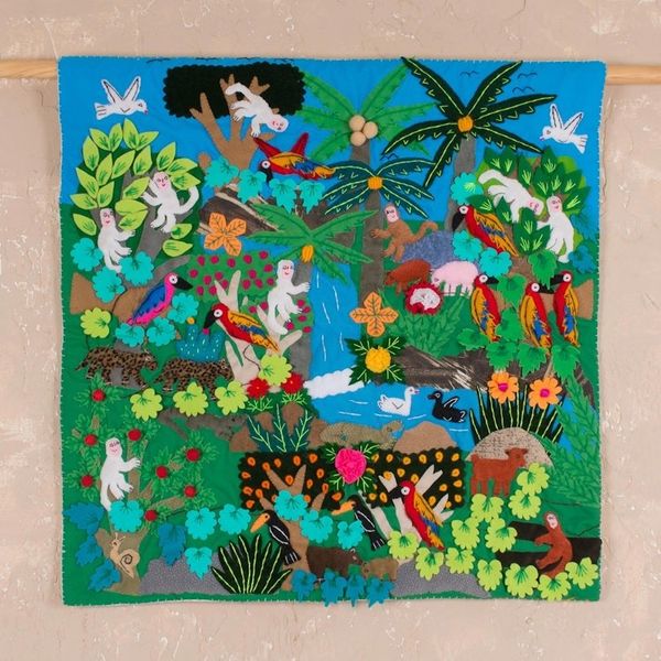 Alternate image for Applique Wall Hanging Folk Art Handmade in Peru Jungle Friends
