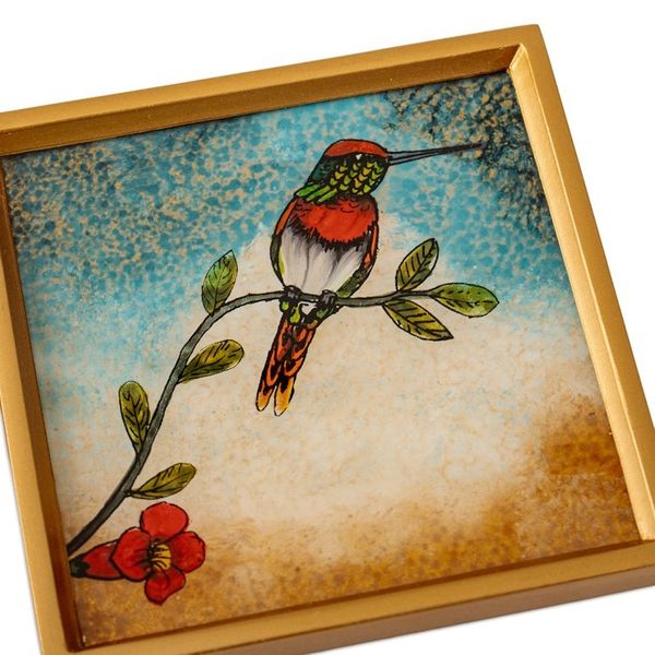 Alternate image for Bird-Themed Reverse-Painted Glass Coasters Set of 4 Joy at Sunset