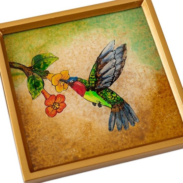 Alternate image for Bird-Themed Reverse-Painted Glass Coasters Set of 4 Joy at Sunset