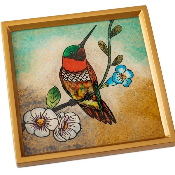 Alternate image for Bird-Themed Reverse-Painted Glass Coasters Set of 4 Joy at Sunset