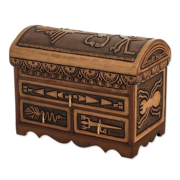 Alternate image for Nazca Pattern Leather and Cedar Wood Jewelry Chest from Peru Nazca Mysteries