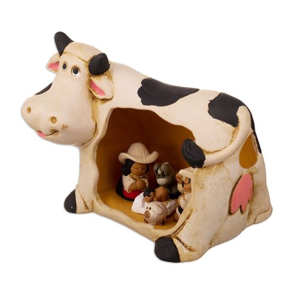 Alternate image for Cow Farm Christmas Nativity Scene Handcrafted from Ceramic Miracle of the Farm