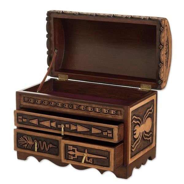 Alternate image for Nazca Pattern Leather and Cedar Wood Jewelry Chest from Peru Nazca Mysteries