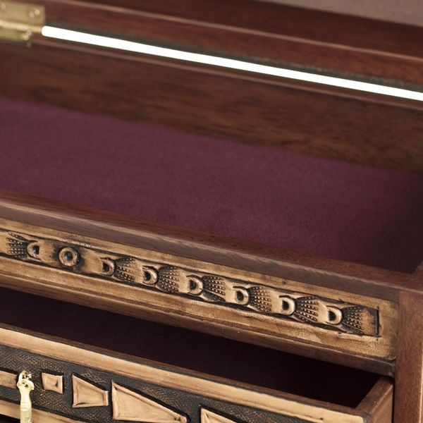 Alternate image for Nazca Pattern Leather and Cedar Wood Jewelry Chest from Peru Nazca Mysteries