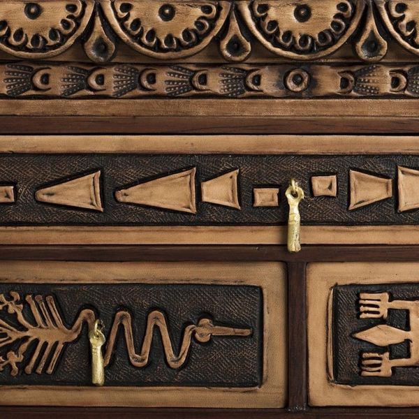 Alternate image for Nazca Pattern Leather and Cedar Wood Jewelry Chest from Peru Nazca Mysteries
