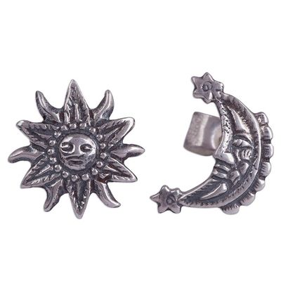 Alternate image for Sterling Silver Sun and Moon Stud Earrings from Peru Stellar Royalty