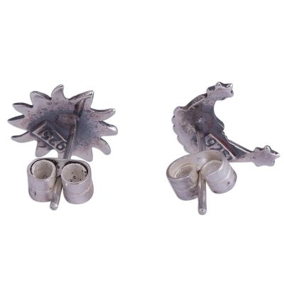 Alternate image for Sterling Silver Sun and Moon Stud Earrings from Peru Stellar Royalty