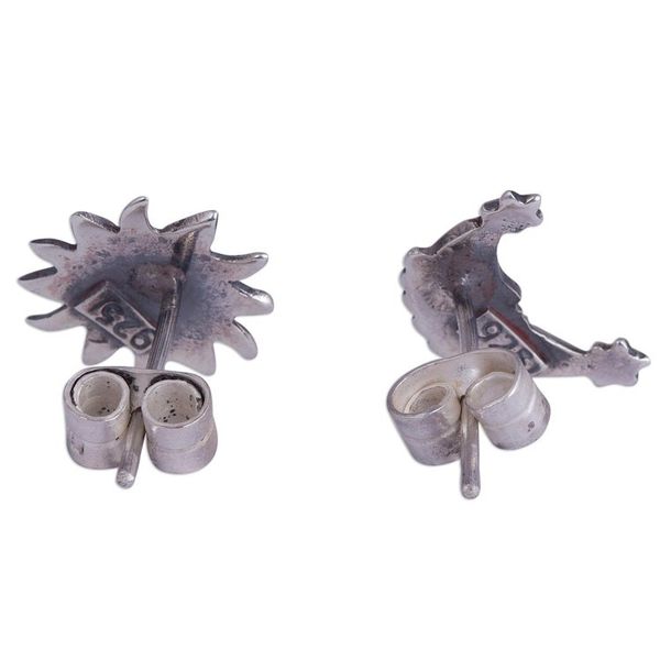 Alternate image for Sterling Silver Sun and Moon Stud Earrings from Peru Stellar Royalty