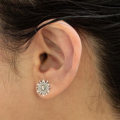 Alternate image for Sterling Silver Sun and Moon Stud Earrings from Peru Stellar Royalty