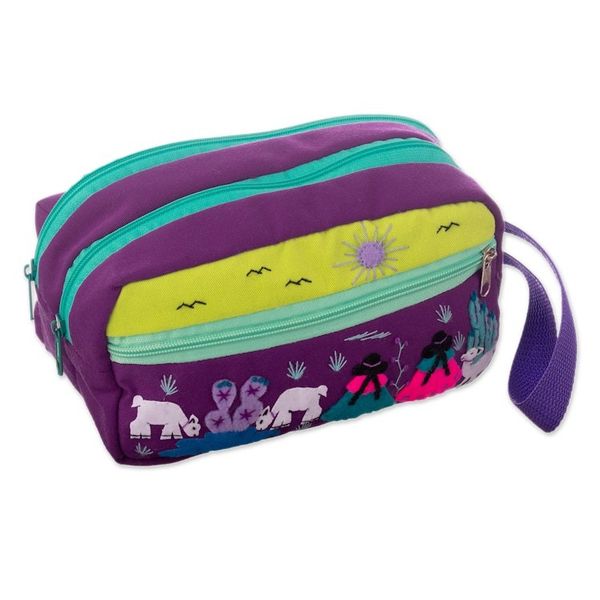 Alternate image for Cotton Blend Four-Compartment Cosmetic Toiletry Bag Llama Sunrise