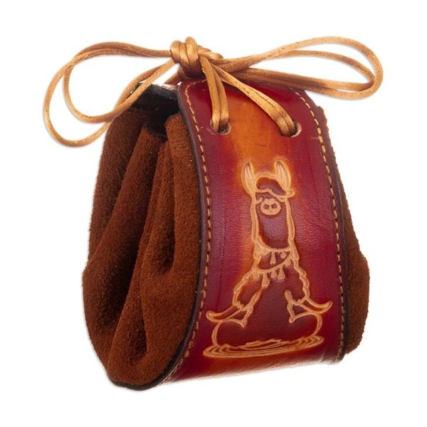 Alternate image for Brown Leather and Suede Llama Coin Purse with Tie Closure Frugal Llama