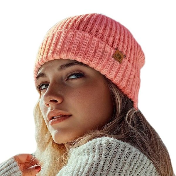 Alternate image for Knit Ribbed Baby Alpaca and Wool Blend Beanie Hat in Coral Coral Chic