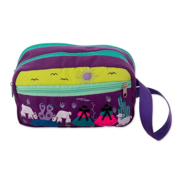 Alternate image for Cotton Blend Four-Compartment Cosmetic Toiletry Bag Llama Sunrise
