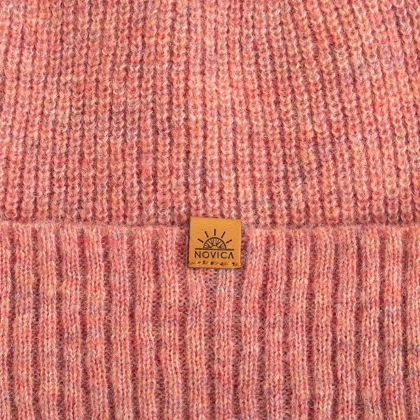 Alternate image for Knit Ribbed Baby Alpaca and Wool Blend Beanie Hat in Coral Coral Chic