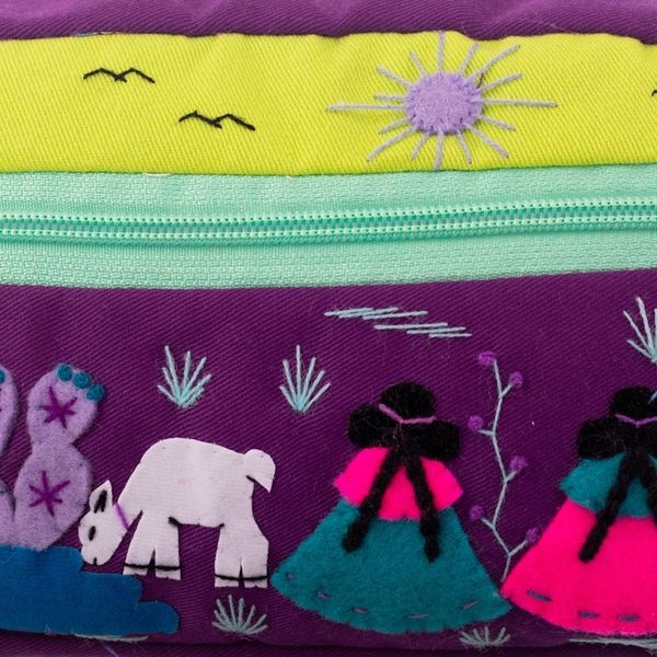 Alternate image for Cotton Blend Four-Compartment Cosmetic Toiletry Bag Llama Sunrise