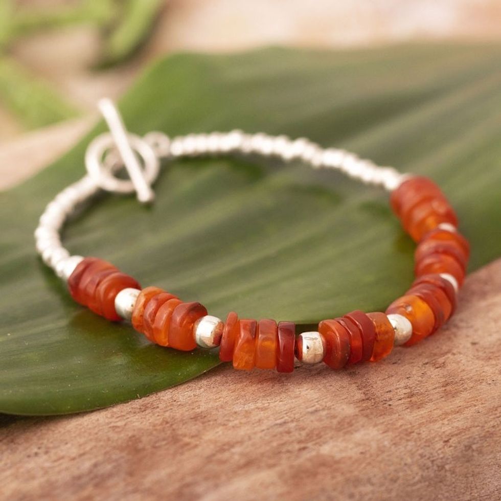 Beaded Bracelet with Orange Agate 'Warm and Cool'