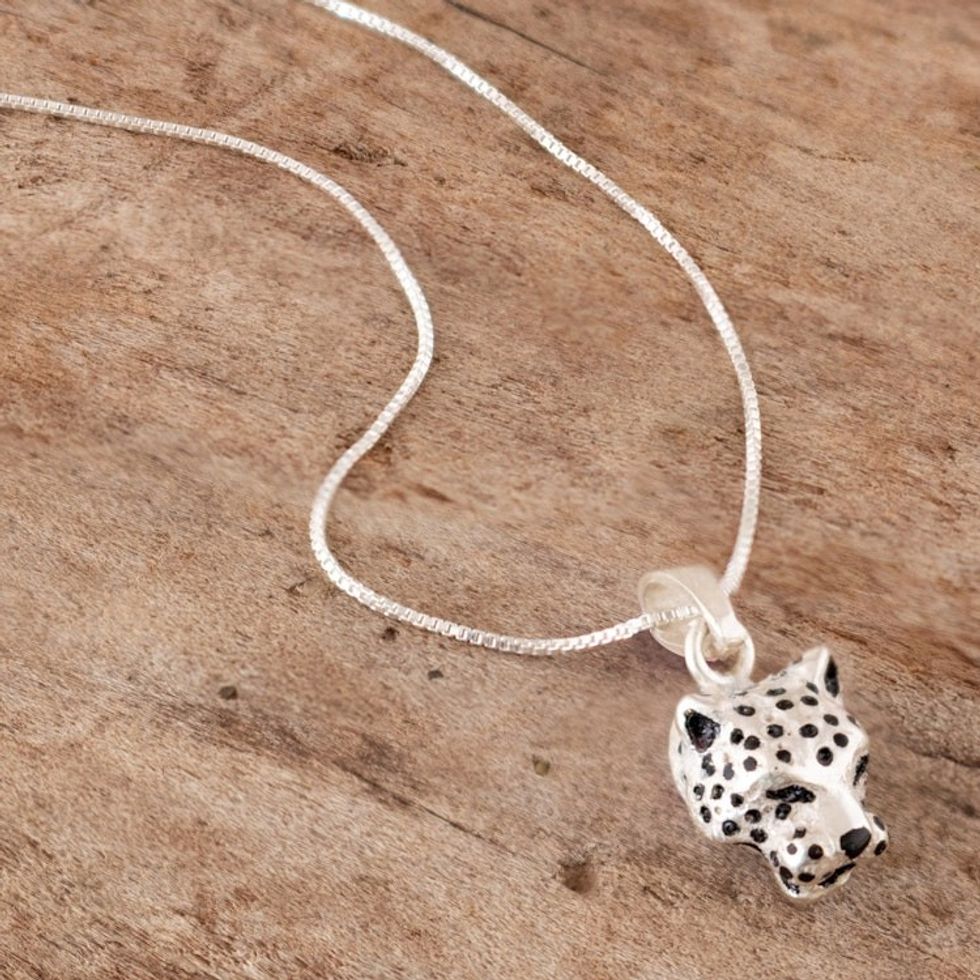 Handcrafted Men's Sterling Silver Jaguar Pendant Necklace 'Colombian Jaguar'