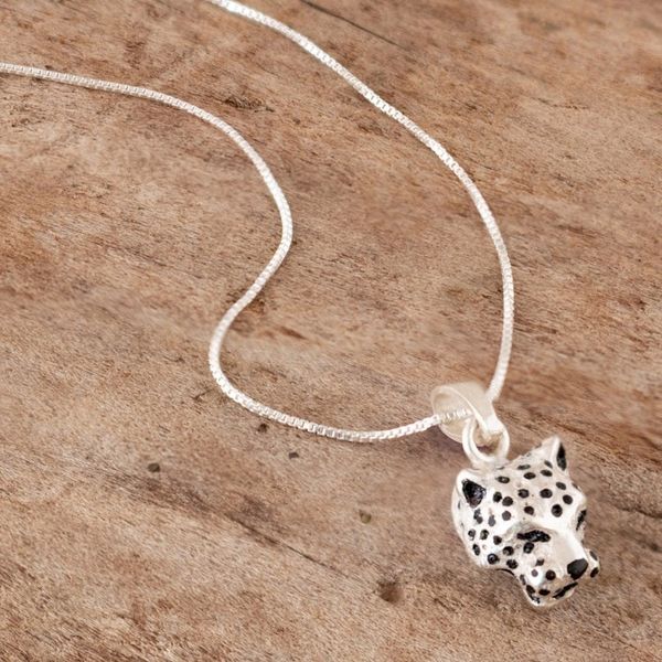 Alternate image for Handcrafted Mens Sterling Silver Jaguar Pendant Necklace Colombian Jaguar