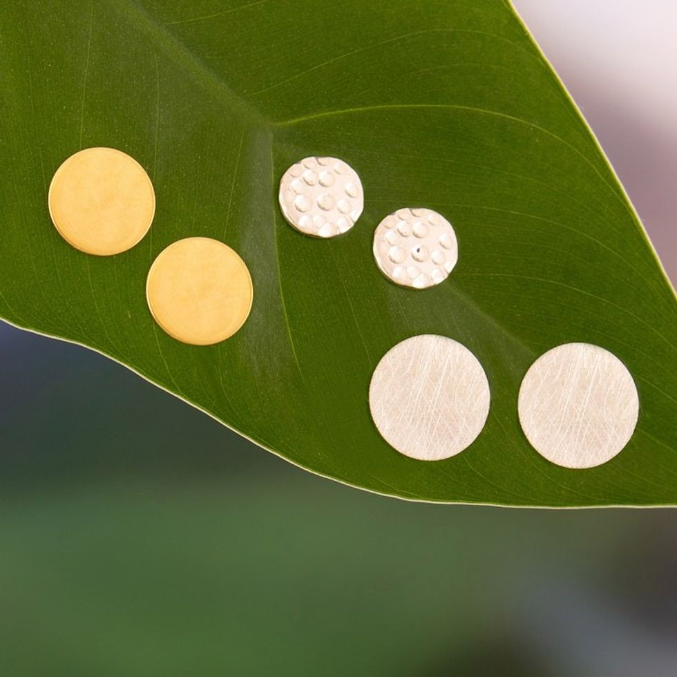 Set of 3 Modern Gold-Plated and Sterling Silver Earrings 'Three Queens'