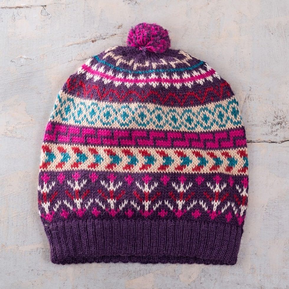 Handloomed Andean Purple Alpaca Hat from Peru 'Purple Empire'