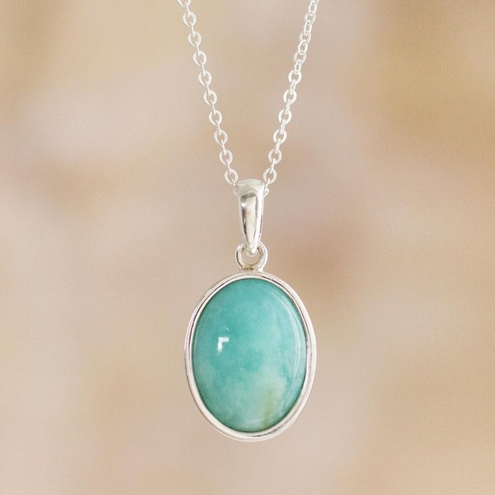 Natural Handcrafted Andean Amazonite Pendant Necklace 'Naturally Beautiful'