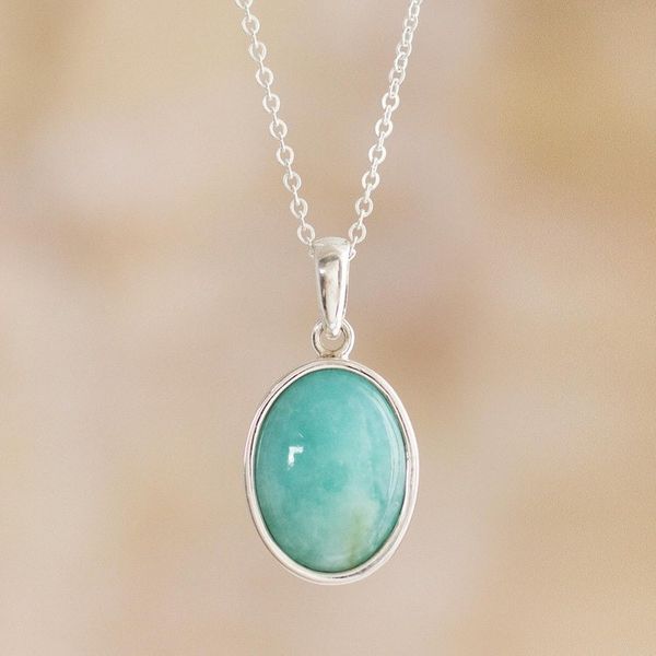 Alternate image for Natural Handcrafted Andean Amazonite Pendant Necklace Naturally Beautiful