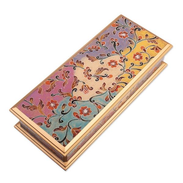 Alternate image for Reverse-Painted Glass Floral Decorative Box in Gold Tone Sweet Beauty