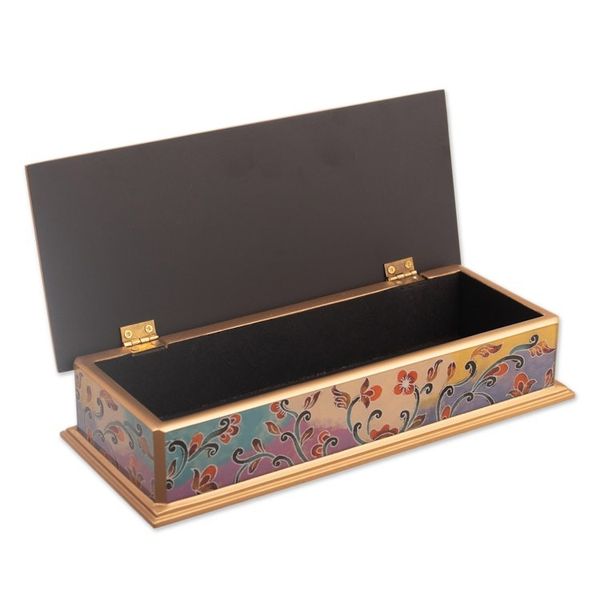 Alternate image for Reverse-Painted Glass Floral Decorative Box in Gold Tone Sweet Beauty