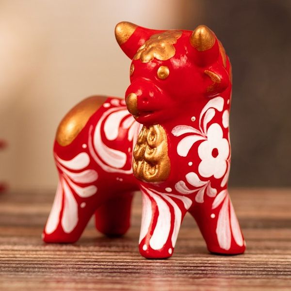 Alternate image for Traditional Andean Handcrafted Ceramic Bull Sculpture in Red Red Guardian of the Andes