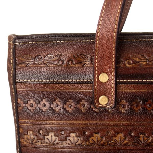 Alternate image for Leather Shoulder Bag in Brown with Embossed Andean Motifs Andean Totem