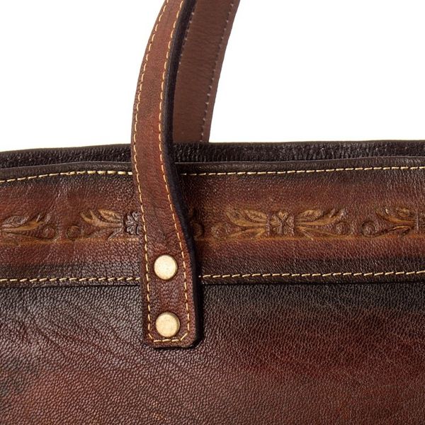 Alternate image for Leather Shoulder Bag in Brown with Embossed Andean Motifs Andean Totem