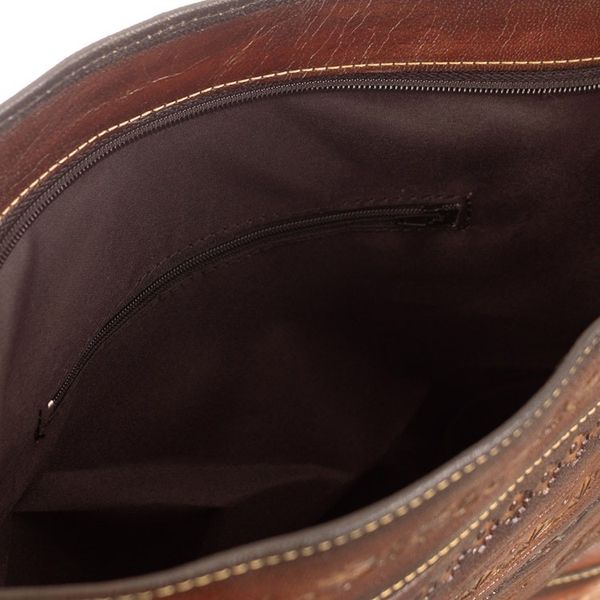 Alternate image for Leather Shoulder Bag in Brown with Embossed Andean Motifs Andean Totem