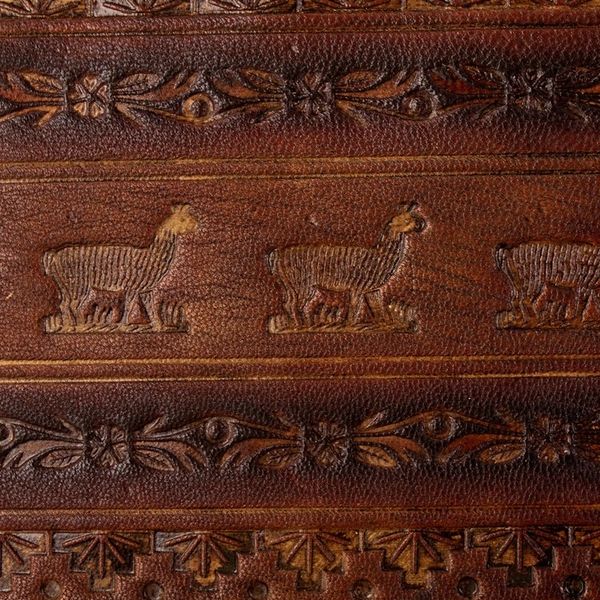Alternate image for Leather Shoulder Bag in Brown with Embossed Andean Motifs Andean Totem